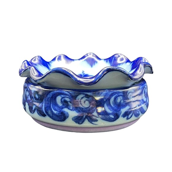 Vestal Alcobaca Portugal Two (2) Tier Trinket Dish #520 Hand Painted Signed - Picture 3 of 12